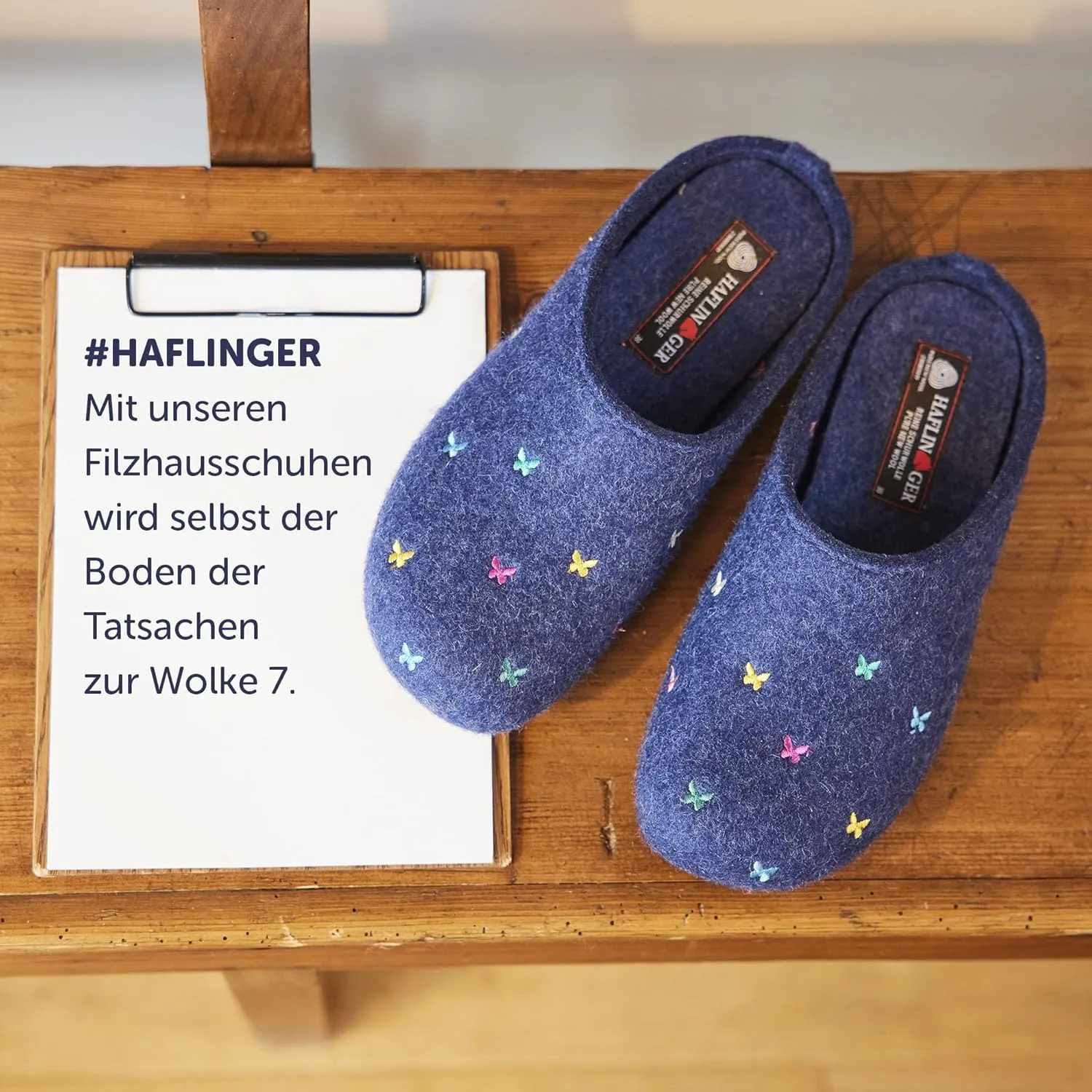 HAFLINGER Fafalline Wool Felt Butterfly Motif Womens Slip On Mule Slippers Unisex