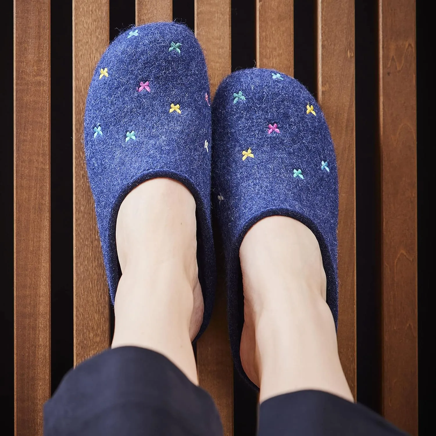 HAFLINGER Fafalline Wool Felt Butterfly Motif Womens Slip On Mule Slippers Unisex