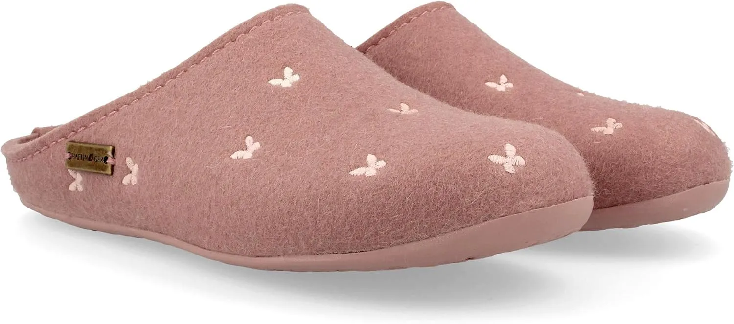 HAFLINGER Fafalline Wool Felt Butterfly Motif Womens Slip On Mule Slippers Unisex