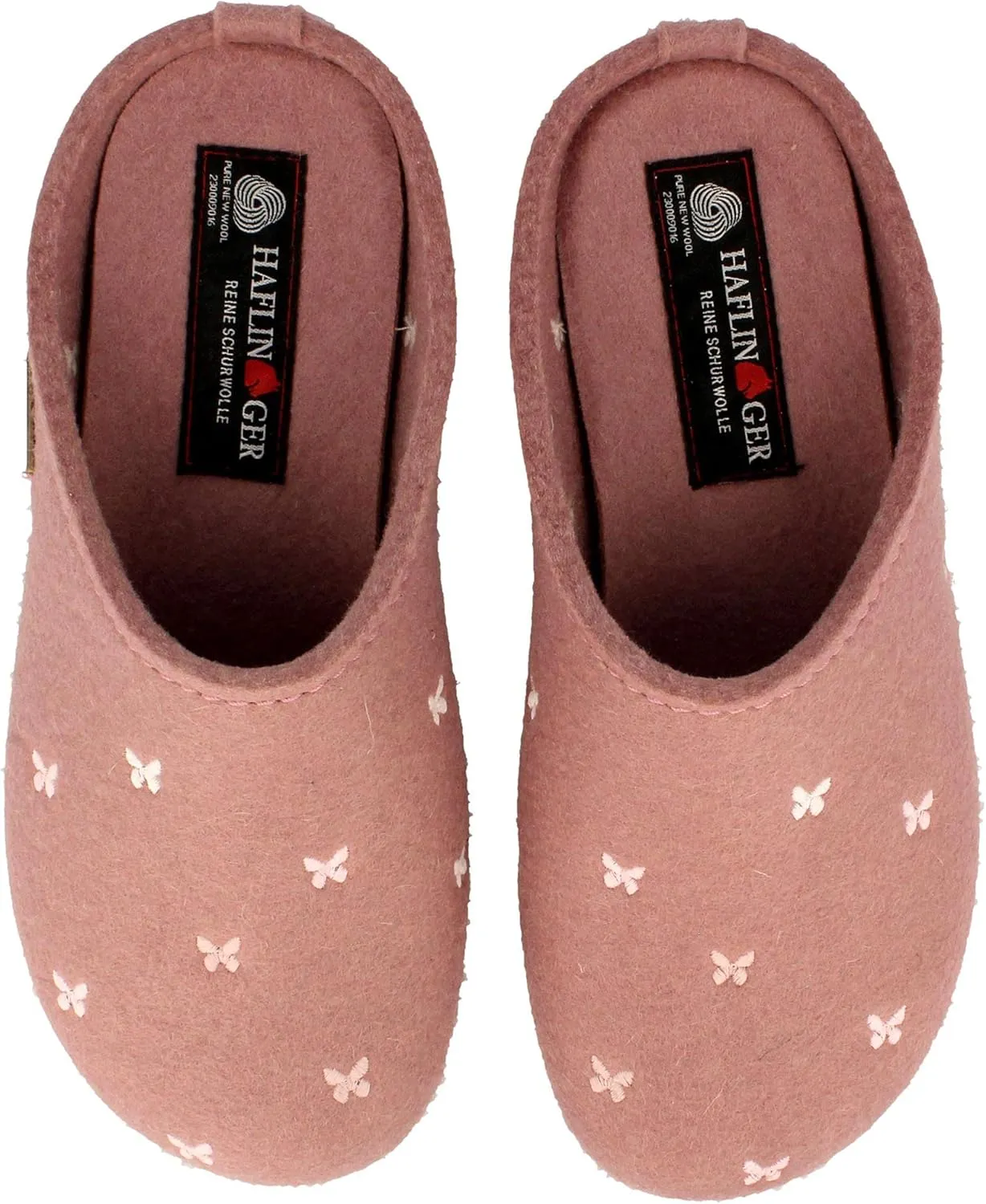 HAFLINGER Fafalline Wool Felt Butterfly Motif Womens Slip On Mule Slippers Unisex