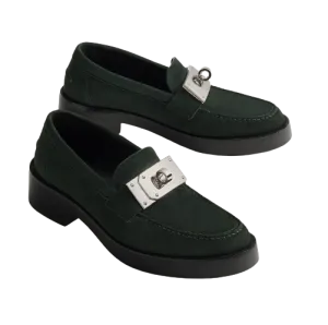 Hermes Hot Loafer In Vert Fonce With Oversized Kelly Buckle 38 BNIB $2K Retail