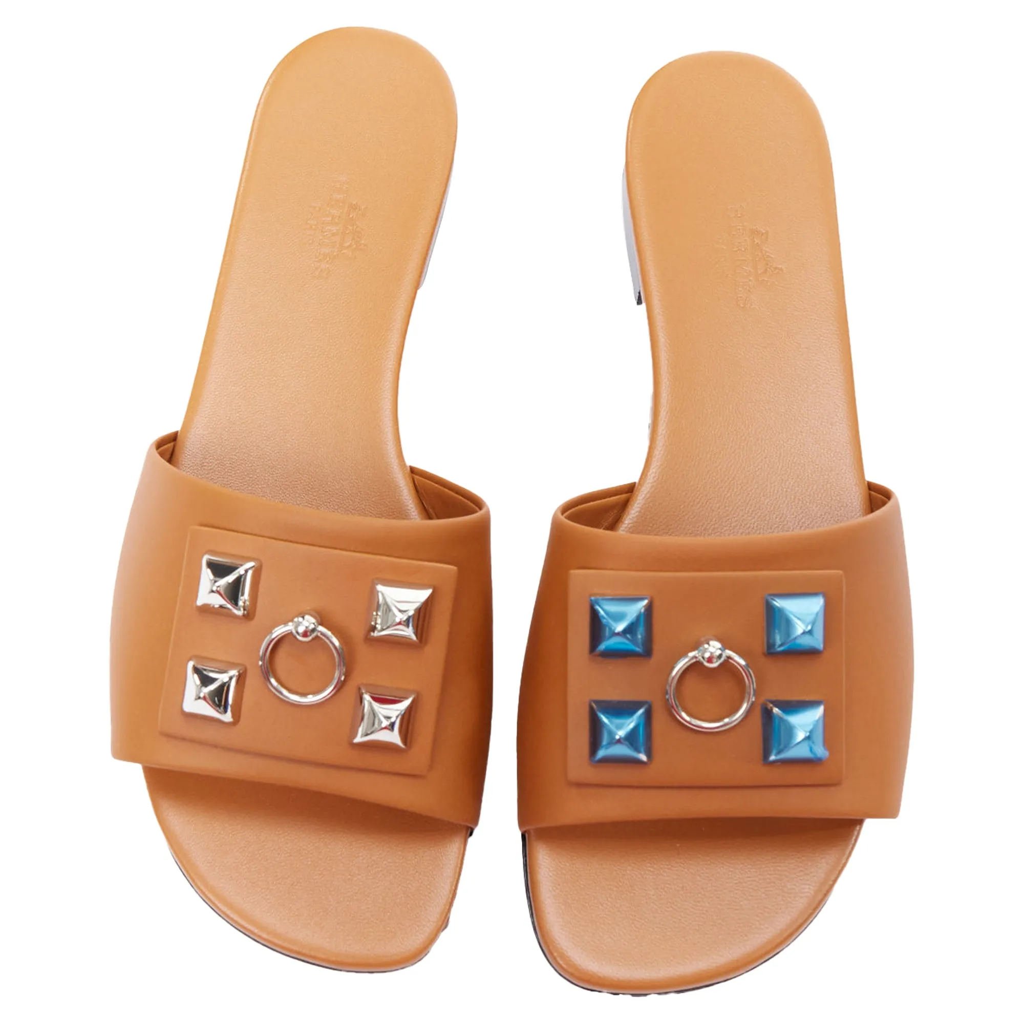 Hermes tan leather flat sandal