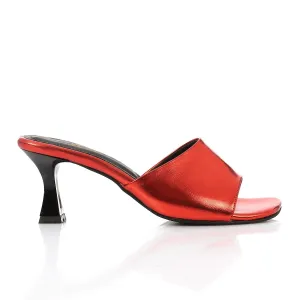 High Heel Mule Sandals – Square Open Toe, Faux Leather, Slip-On Design