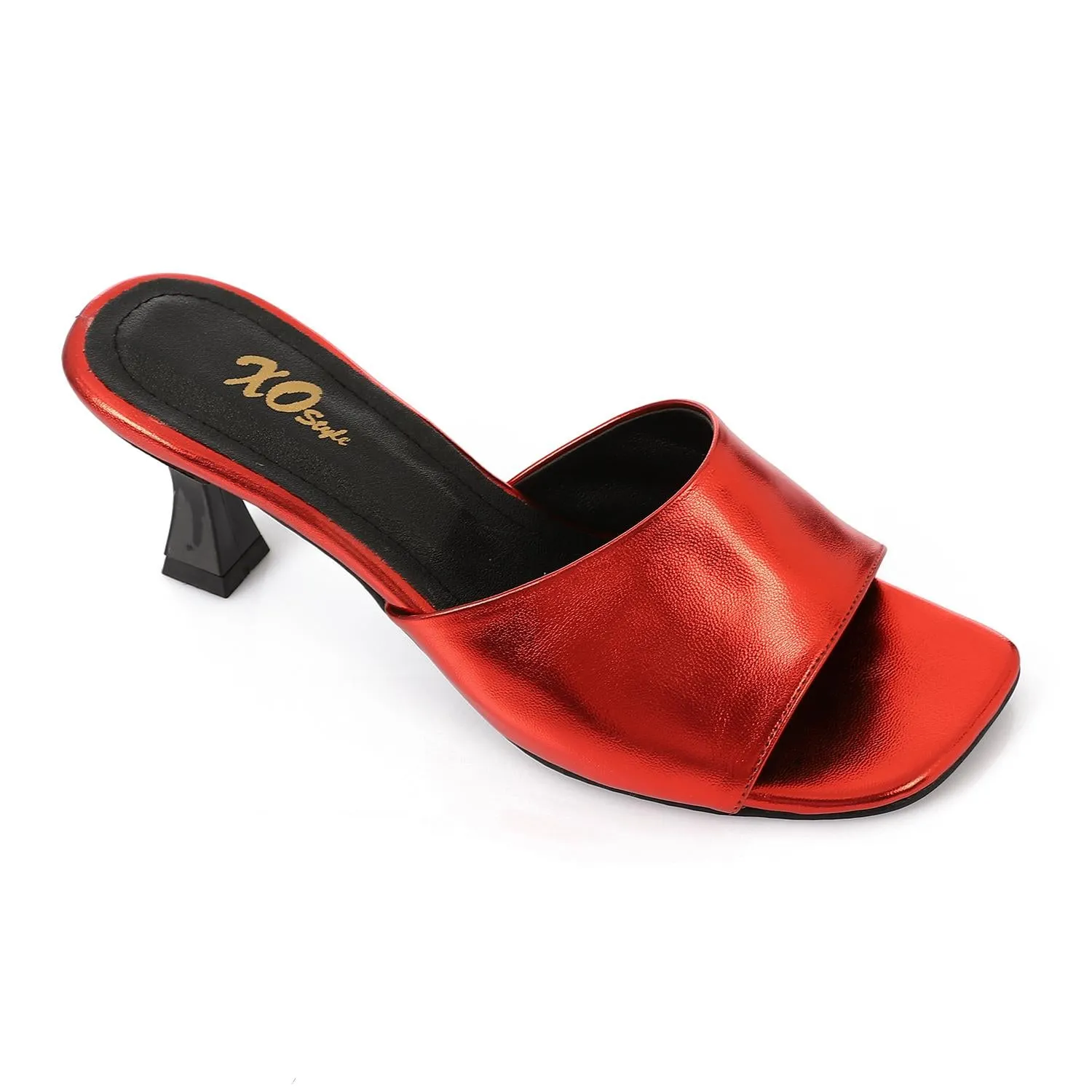 High Heel Mule Sandals – Square Open Toe, Faux Leather, Slip-On Design