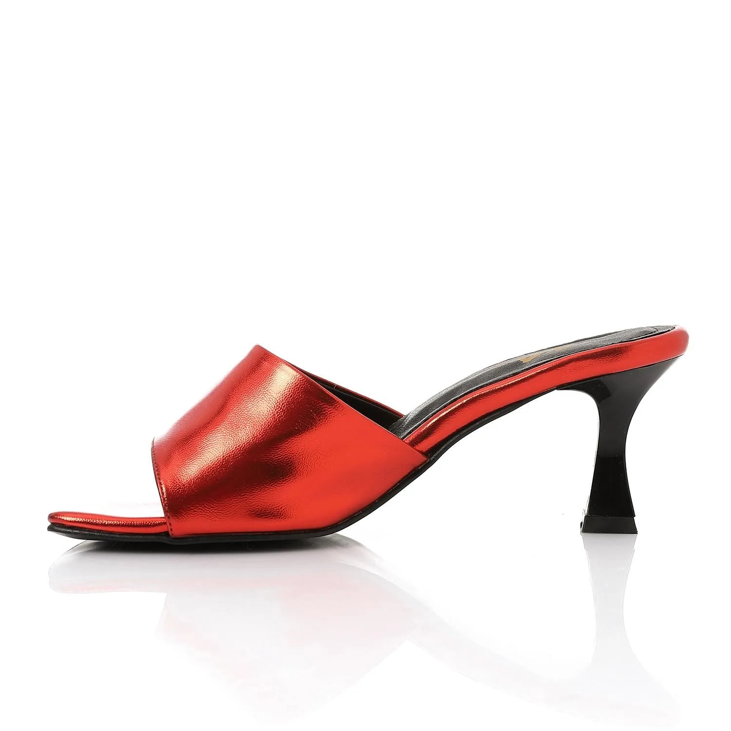 High Heel Mule Sandals – Square Open Toe, Faux Leather, Slip-On Design