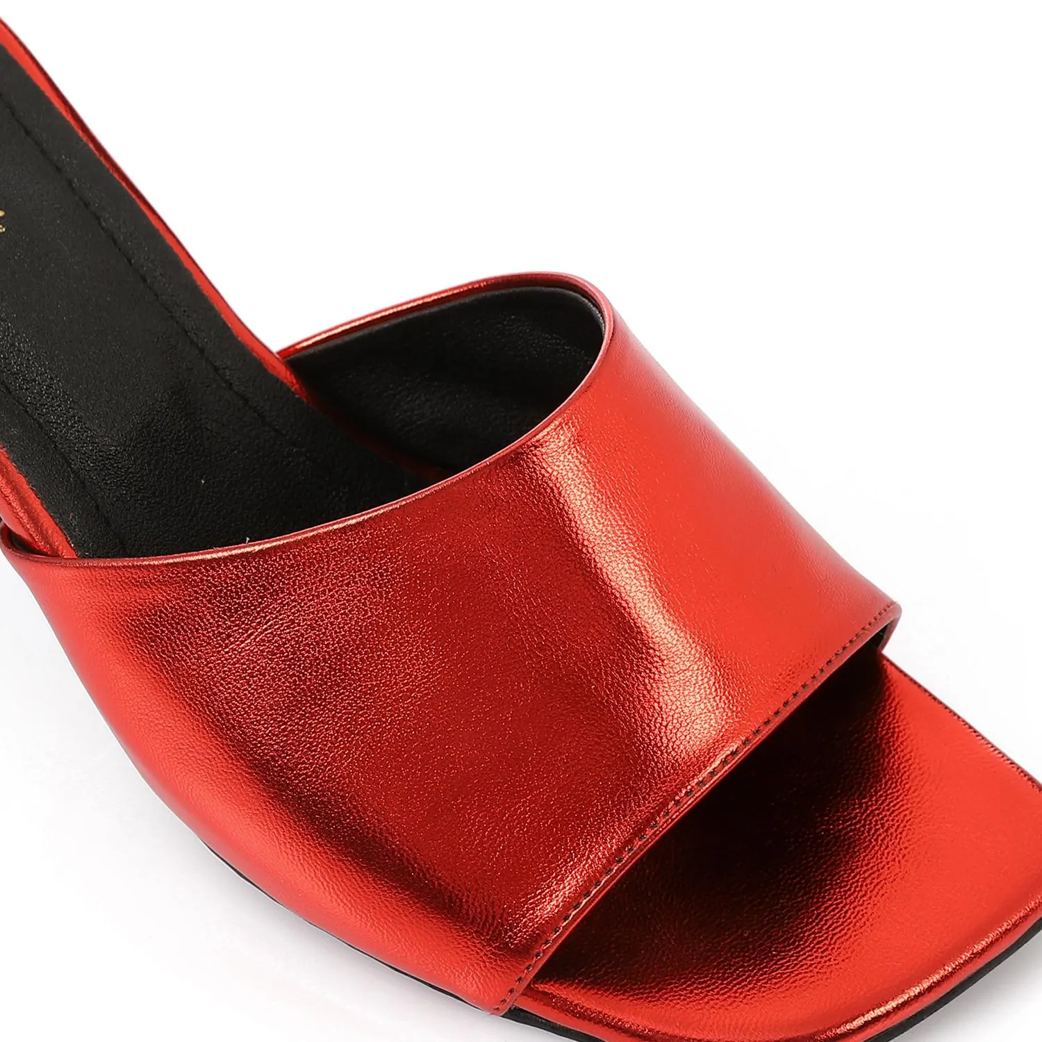 High Heel Mule Sandals – Square Open Toe, Faux Leather, Slip-On Design