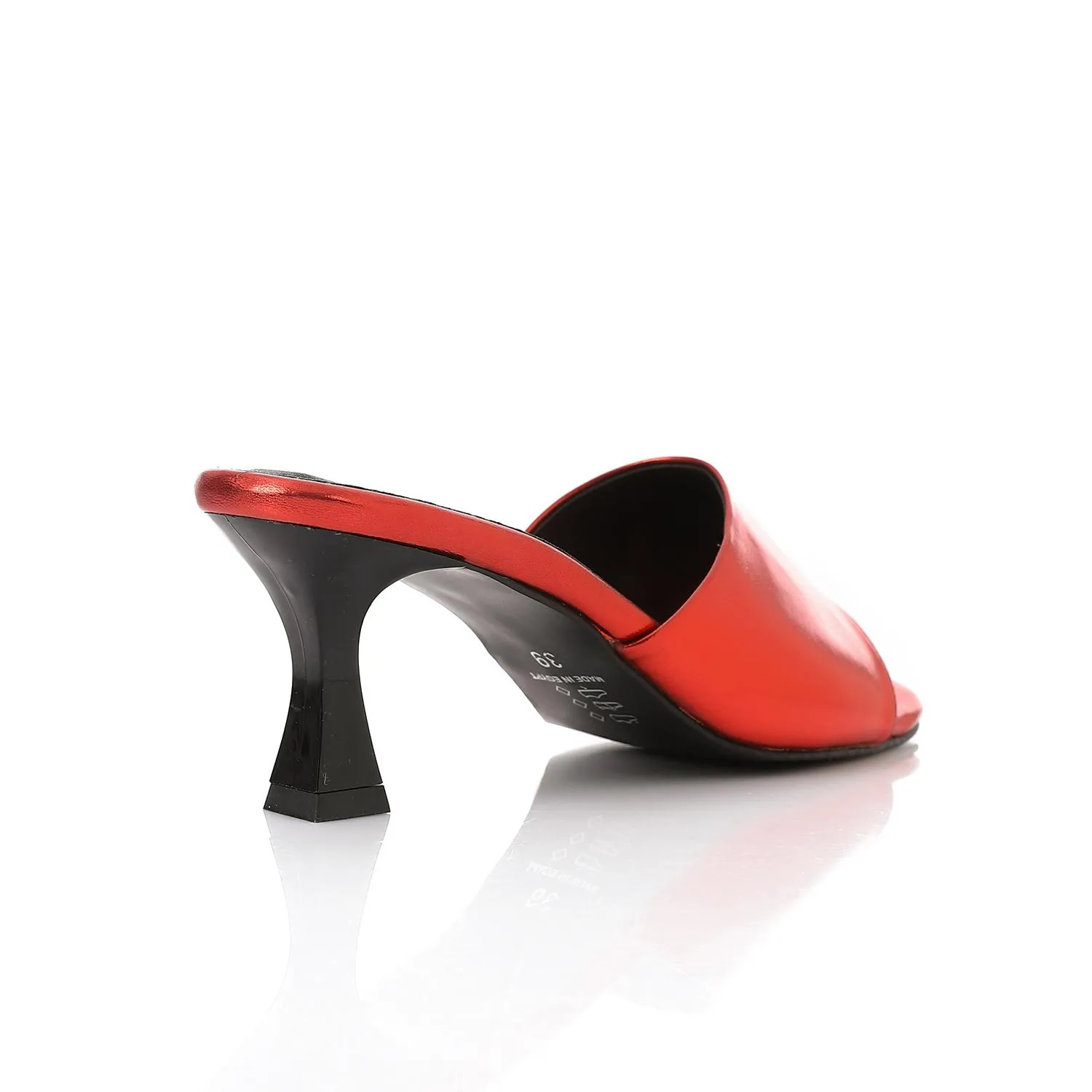 High Heel Mule Sandals – Square Open Toe, Faux Leather, Slip-On Design