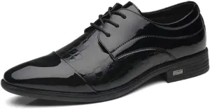 HOOENG Dress Oxford for Men Lace Up Crocodile Embossed Cap Toe Shoes Vegan Leather Low Top Non Slip Anti-Slip Classic (Color : Black, Size : 8.5)