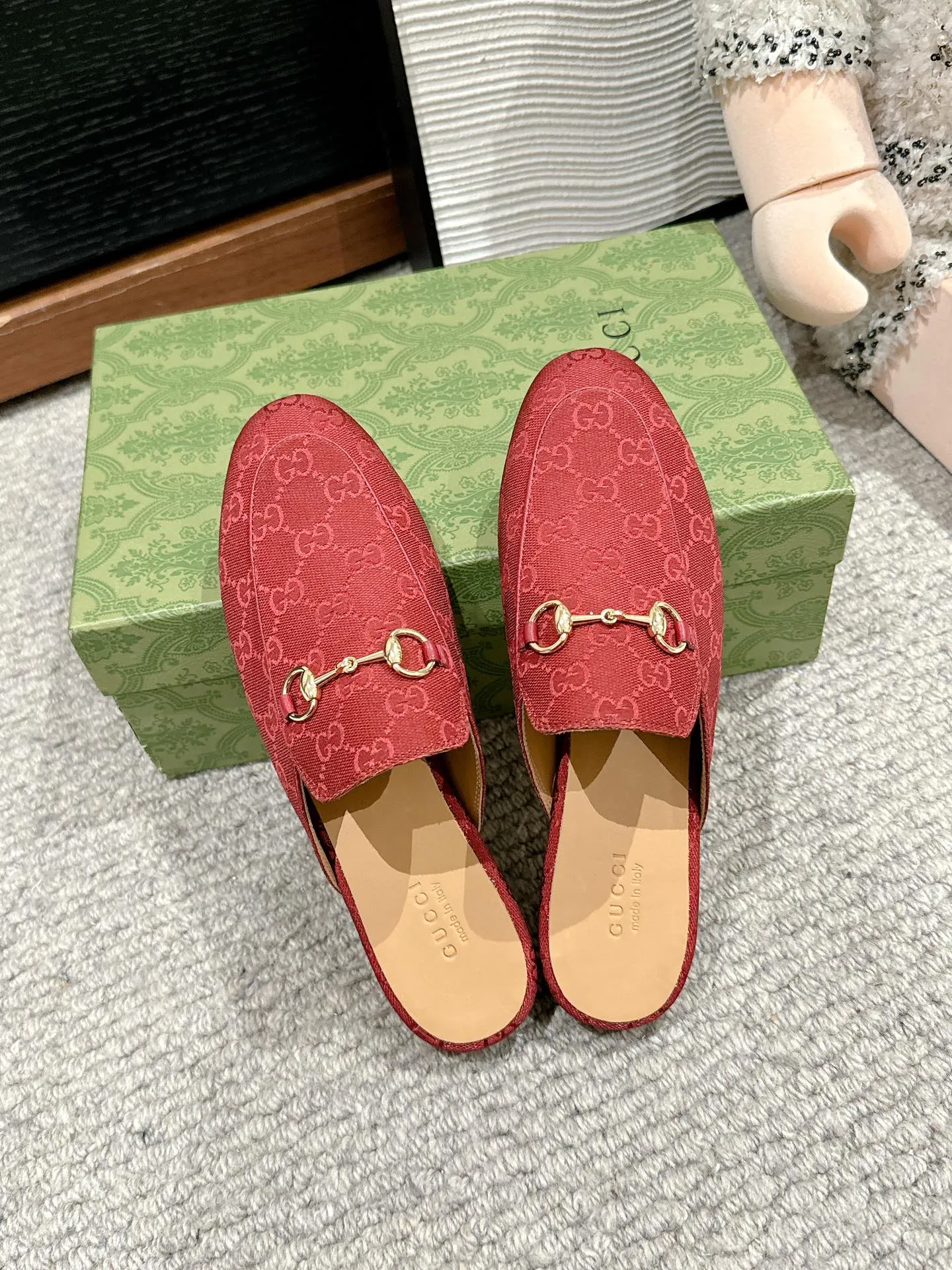 Horsebit Mule Red Canvas