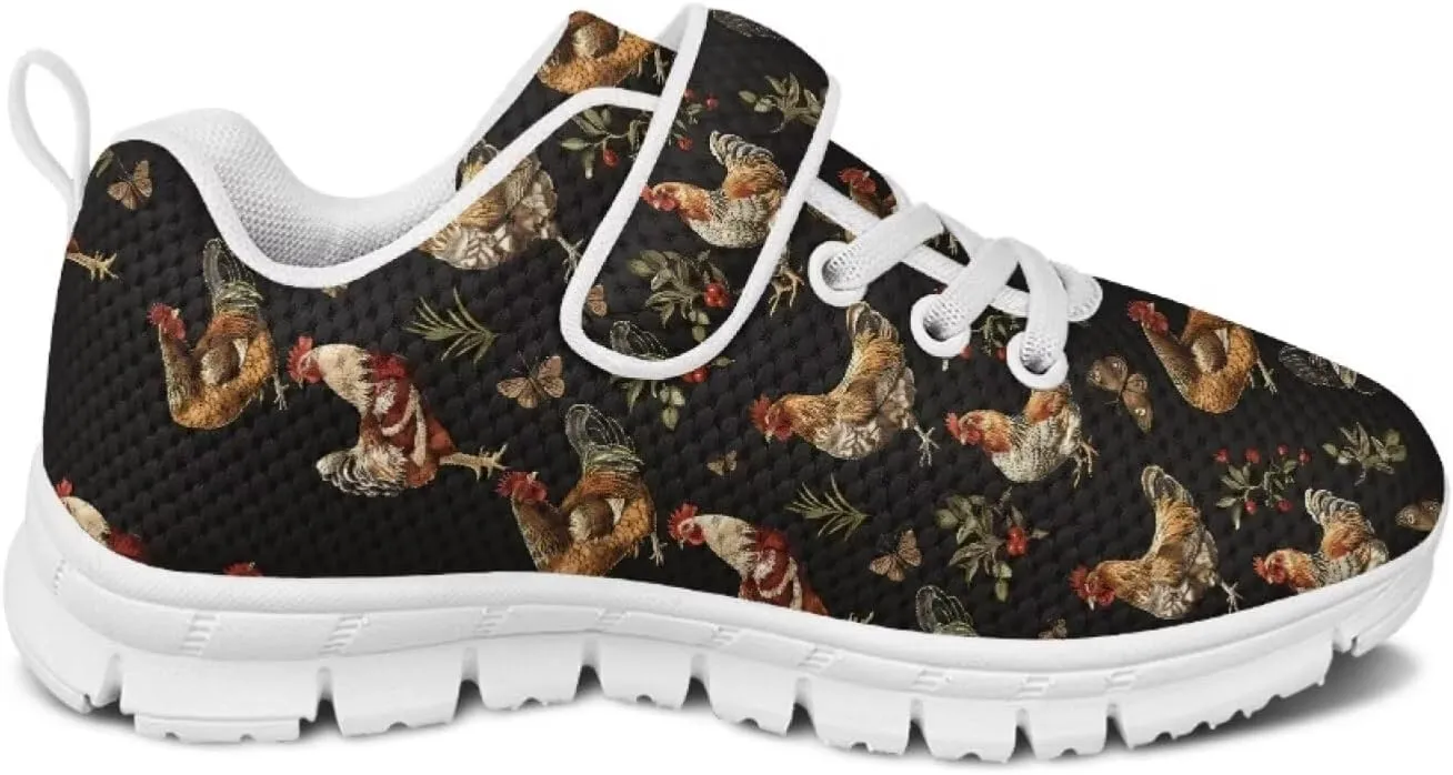 Howilath Rooster Print Children Sneakers for Girls with Single Buckle Athletic Walking Shoes Non-Slip Sole