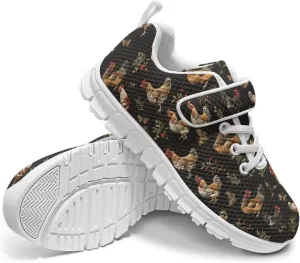 Howilath Rooster Print Children Sneakers for Girls with Single Buckle Athletic Walking Shoes Non-Slip Sole
