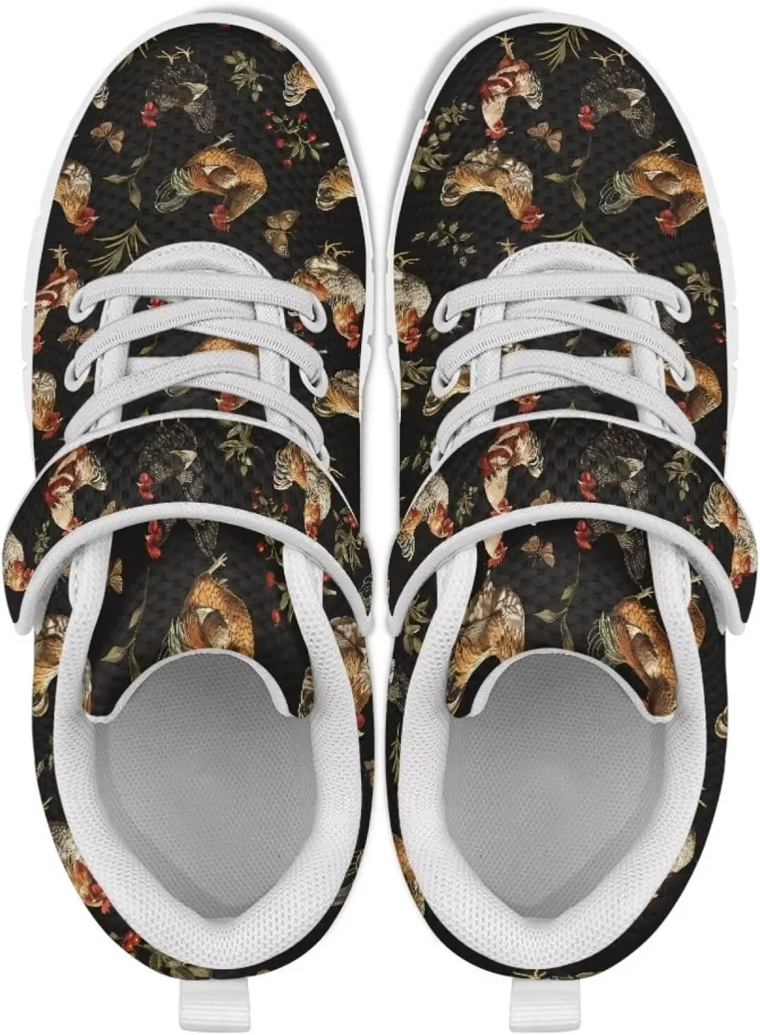 Howilath Rooster Print Children Sneakers for Girls with Single Buckle Athletic Walking Shoes Non-Slip Sole