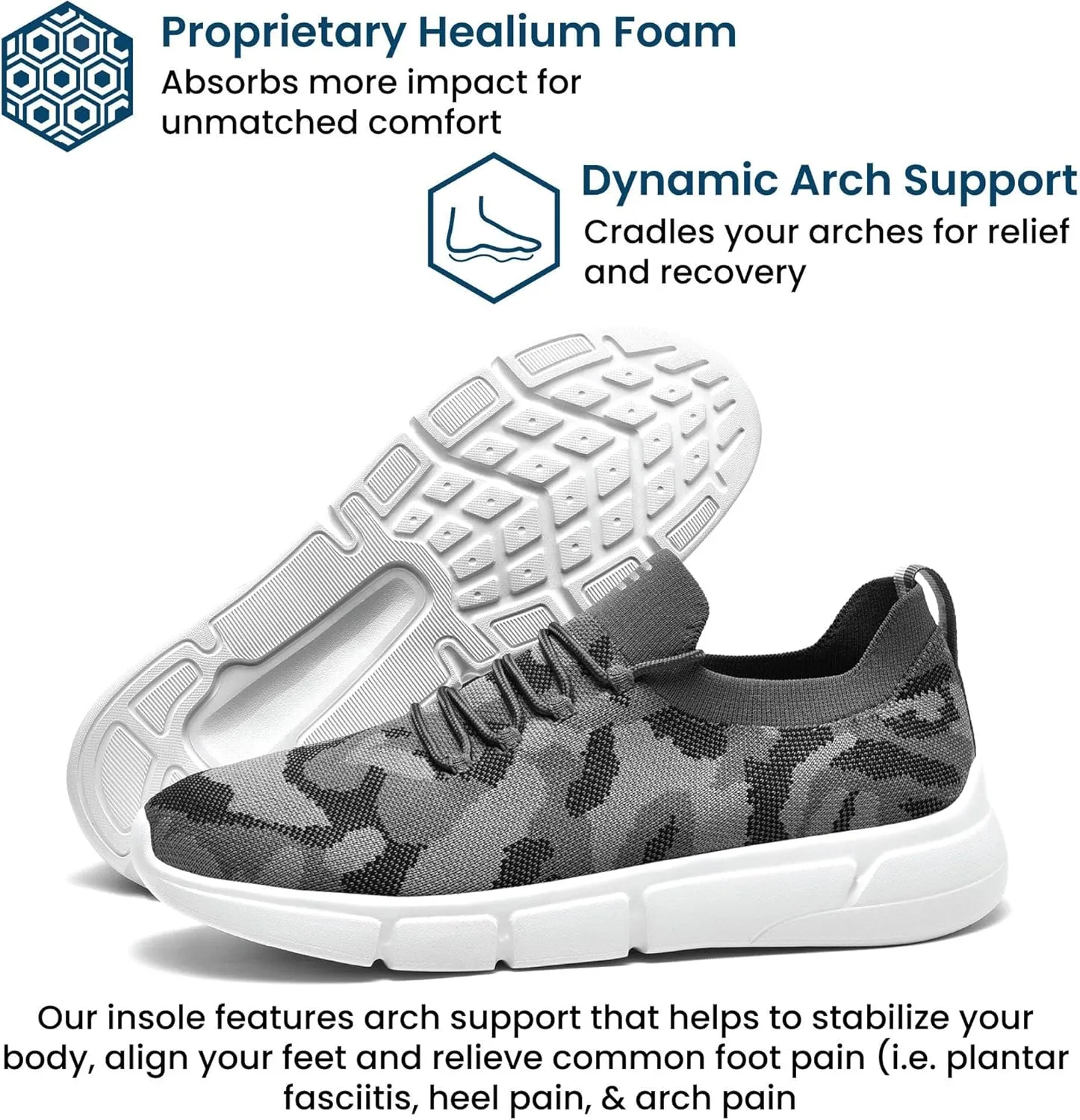 HUHV Tech Knit Unisex Lace-Up and Slip-On Recovery Lifestyle Walking and Athletic Shoe with HEALIUM Foam Lightweight Casual Non-Slip Comfortable Sneaker