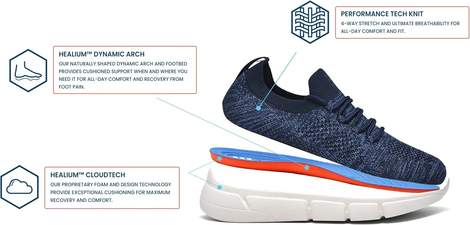 HUHV Tech Knit Unisex Lace-Up and Slip-On Recovery Lifestyle Walking and Athletic Shoe with HEALIUM Foam Lightweight Casual Non-Slip Comfortable Sneaker