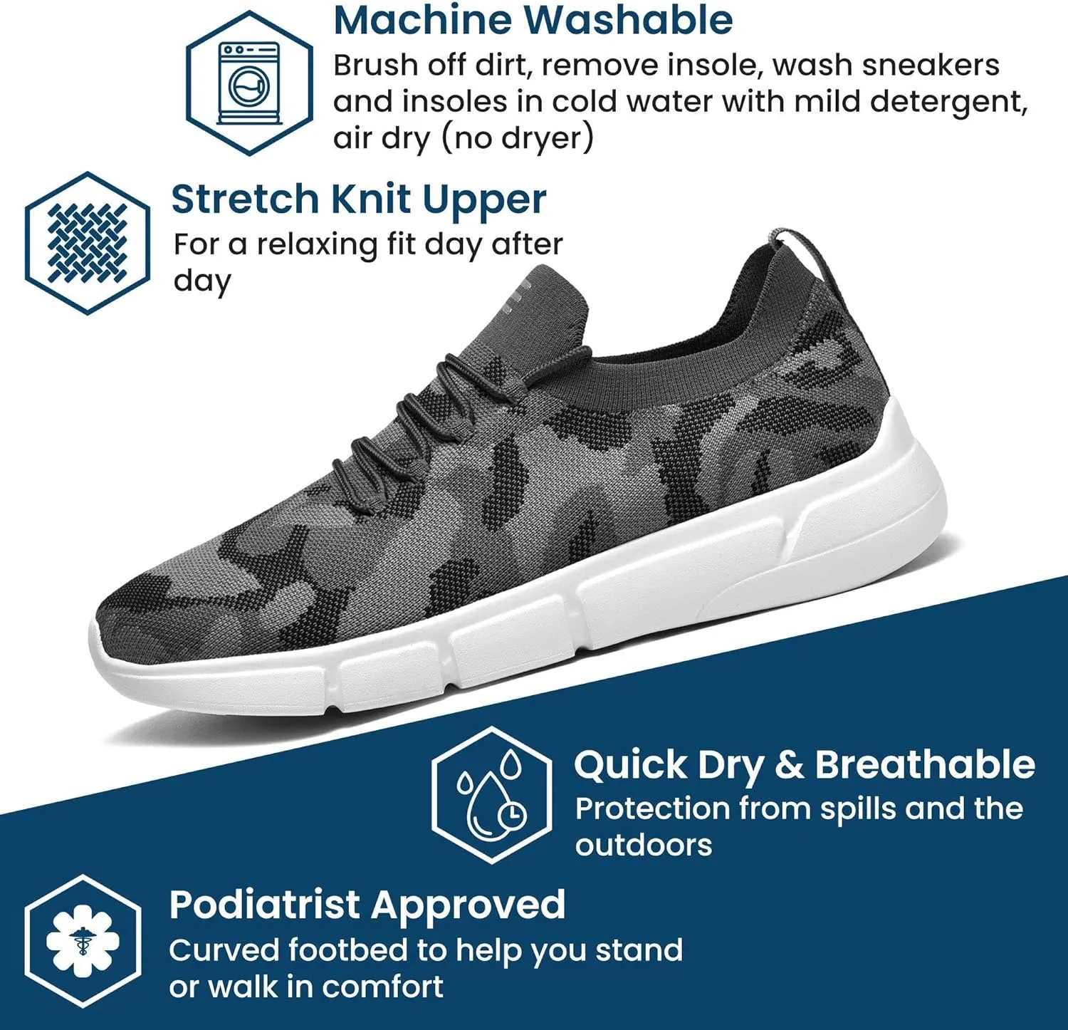 HUHV Tech Knit Unisex Lace-Up and Slip-On Recovery Lifestyle Walking and Athletic Shoe with HEALIUM Foam Lightweight Casual Non-Slip Comfortable Sneaker