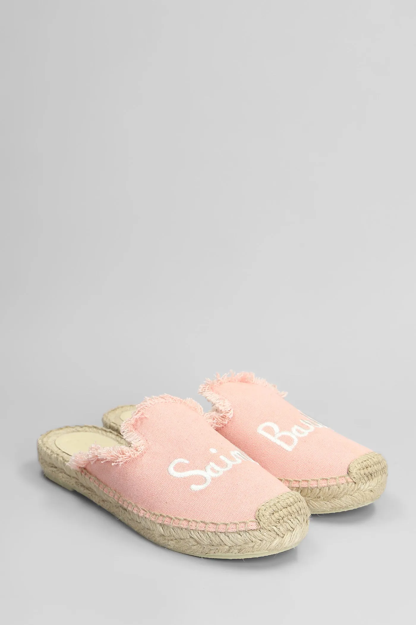 Isa fringe Slipper-Mule in rose-pink canvas