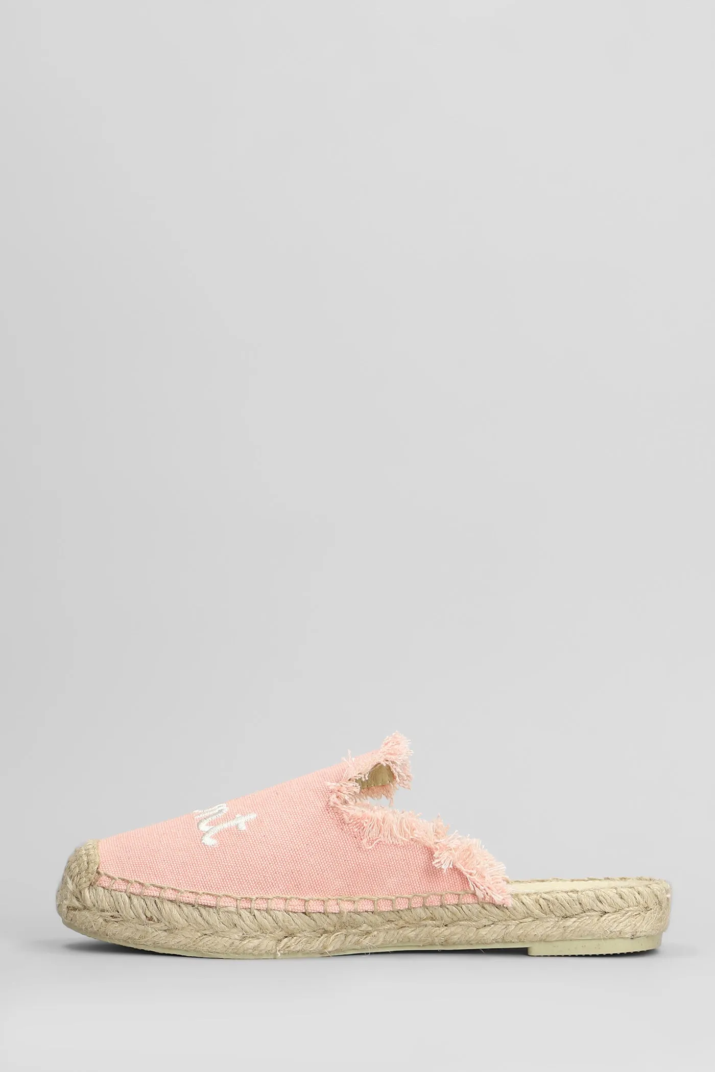Isa fringe Slipper-Mule in rose-pink canvas