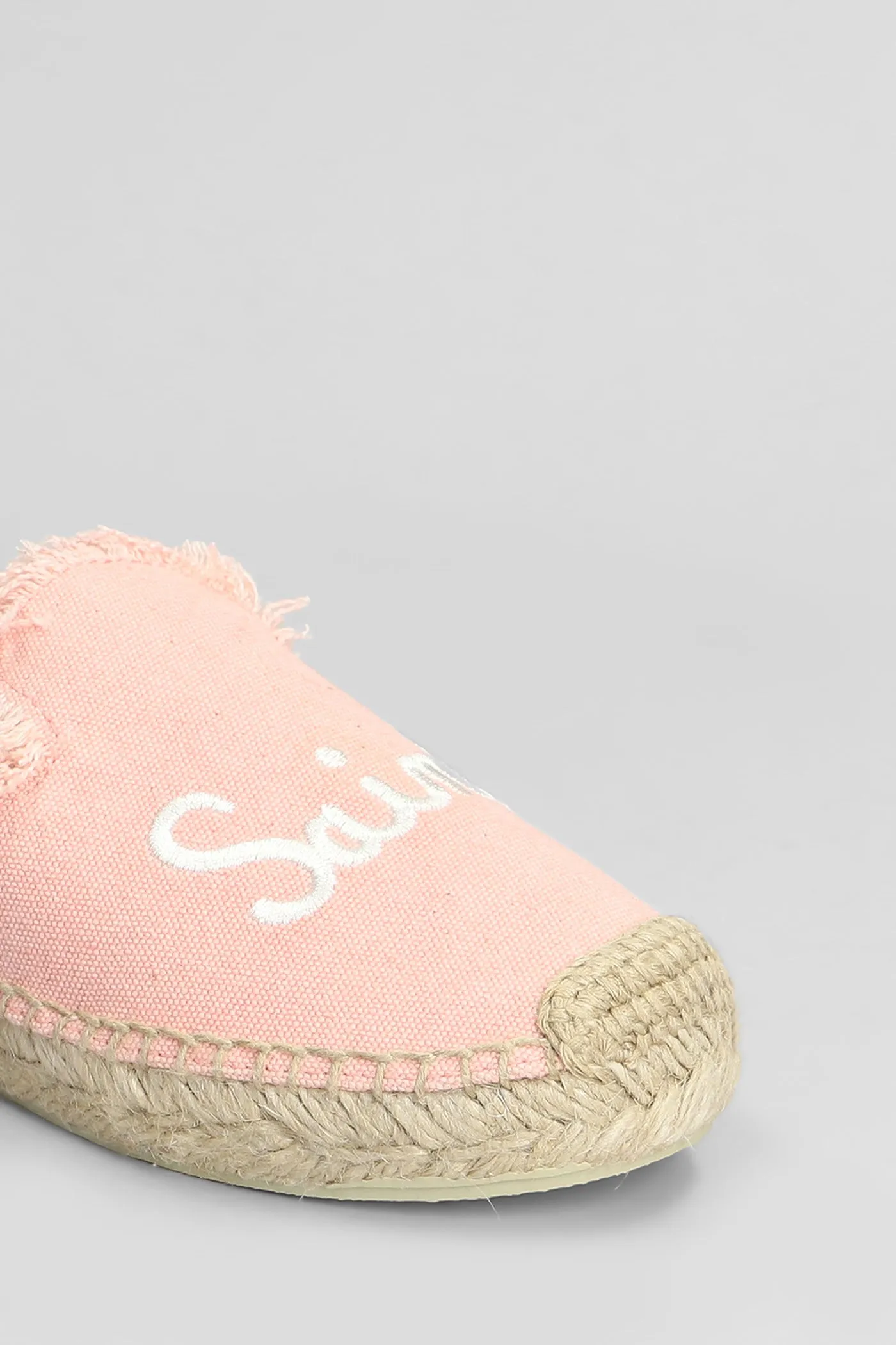 Isa fringe Slipper-Mule in rose-pink canvas