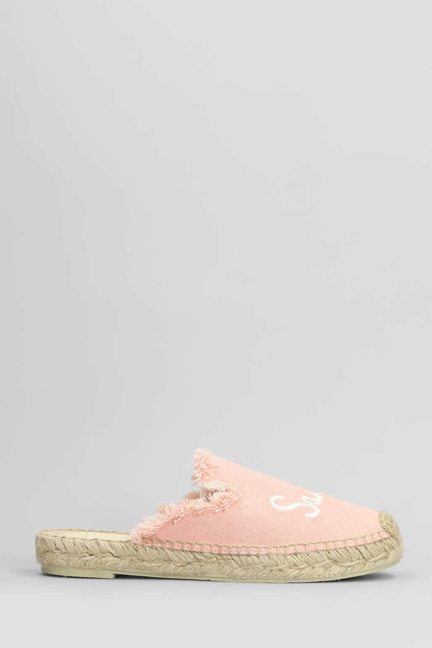 Isa fringe Slipper-Mule in rose-pink canvas