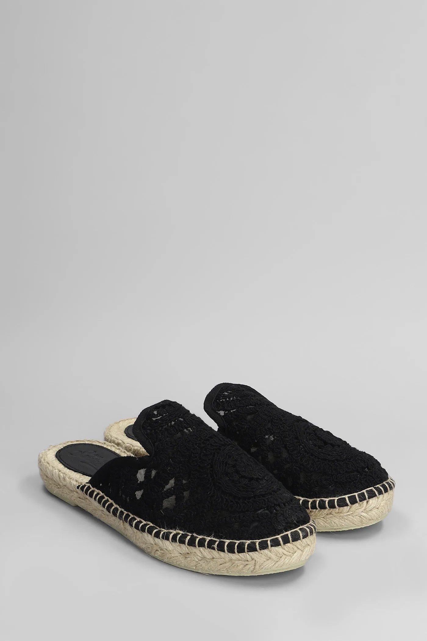 Isa macrame Slipper-Mule in black canvas