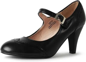 J. Adams Mary Jane Oxford Pumps - Cute Low Kitten Heels - Retro Round Toe Shoe with Ankle Strap - Kym