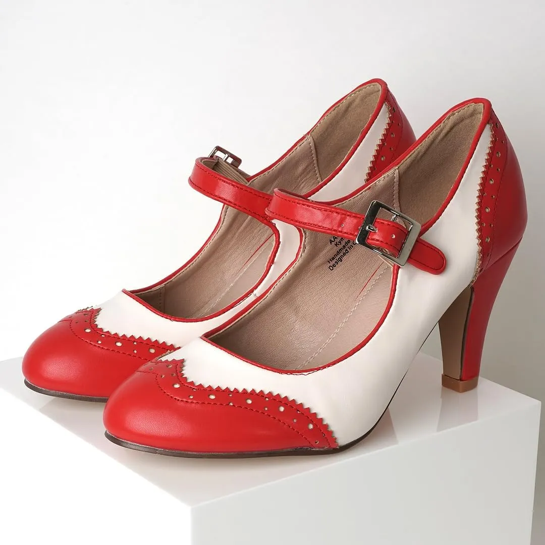 J. Adams Mary Jane Oxford Pumps - Cute Low Kitten Heels - Retro Round Toe Shoe with Ankle Strap - Kym