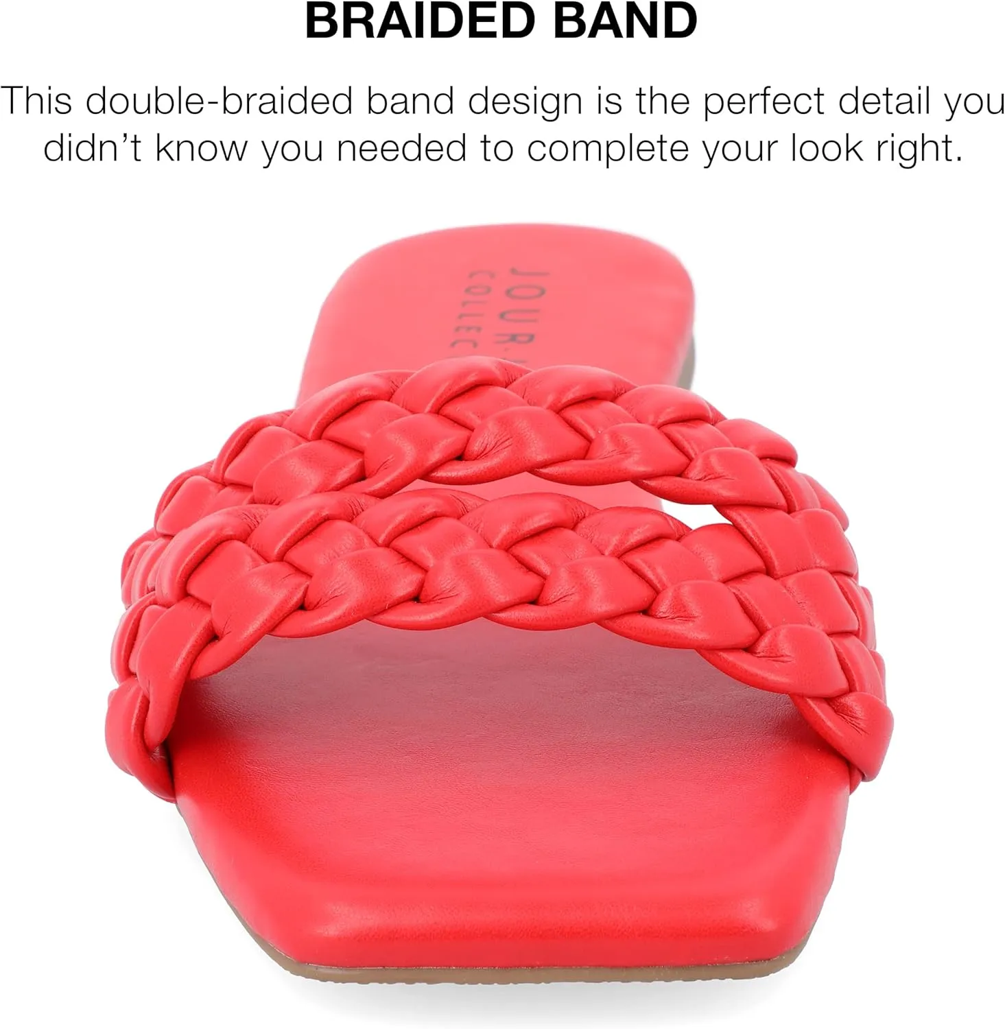 Journee Braided Open Square Toe Banded Flat Slip On Padded Sawyerr Casual Fashion Woven Slide Sandals