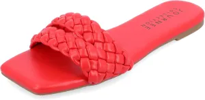 Journee Braided Open Square Toe Banded Flat Slip On Padded Sawyerr Casual Fashion Woven Slide Sandals
