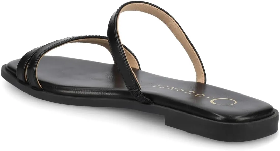 Journee Collection Womens Brisa Slip On Flat Sandals Multi Strap Cushioned Open Square Toe Spring Summer Shoe
