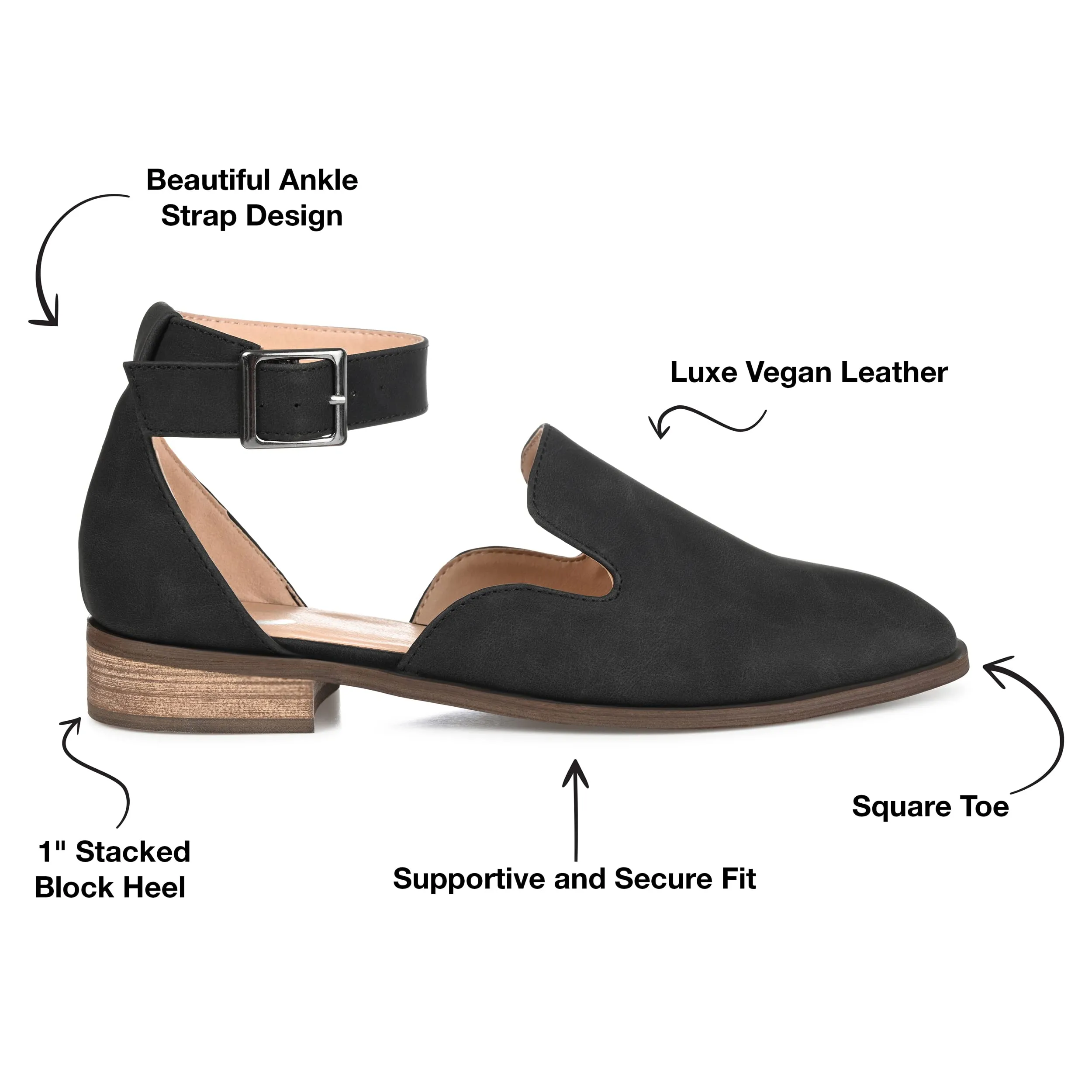 Journee Collection Womens Loreta Buckle Square Toe Loafer Flats - Black - 8 Wide