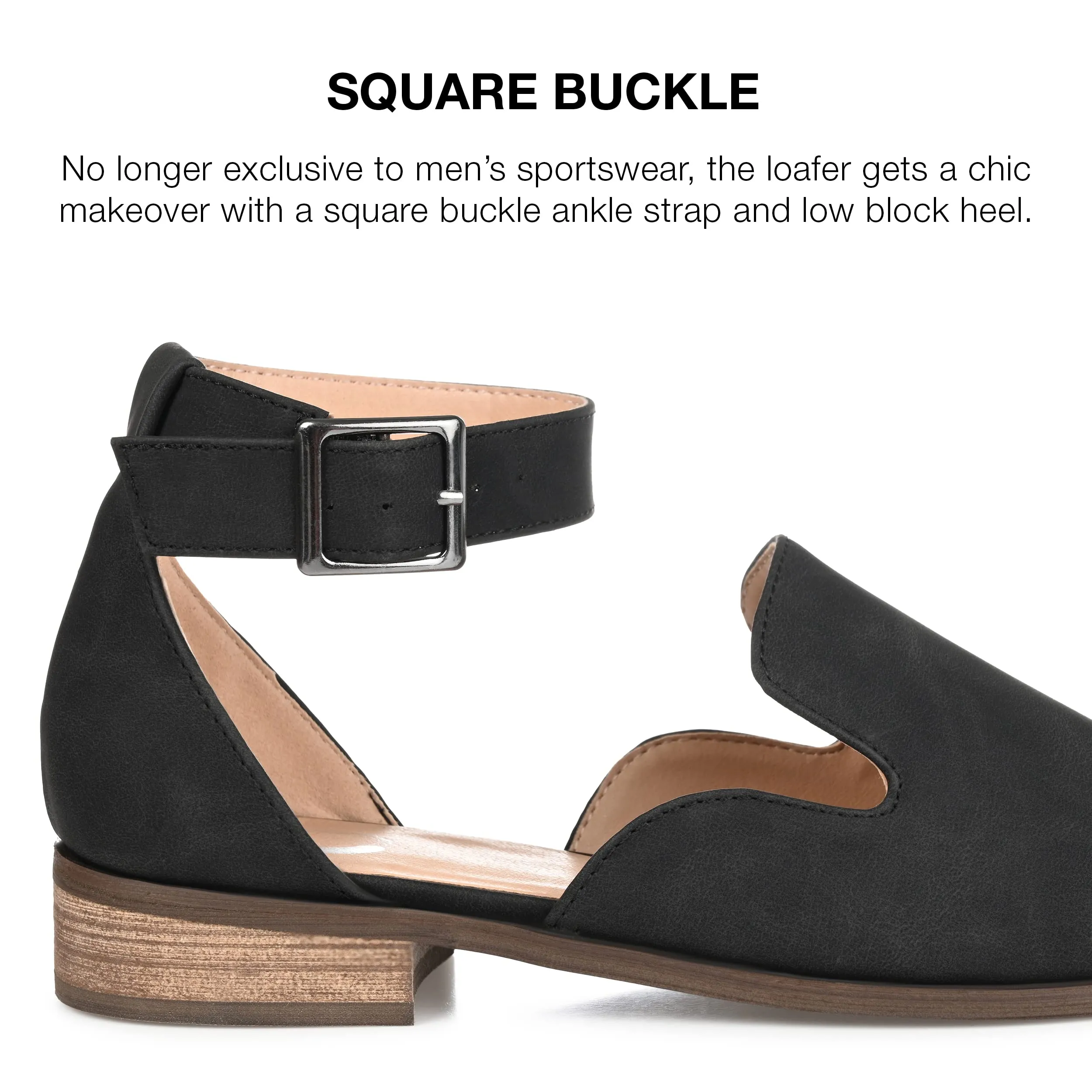 Journee Collection Womens Loreta Buckle Square Toe Loafer Flats - Black - 8 Wide
