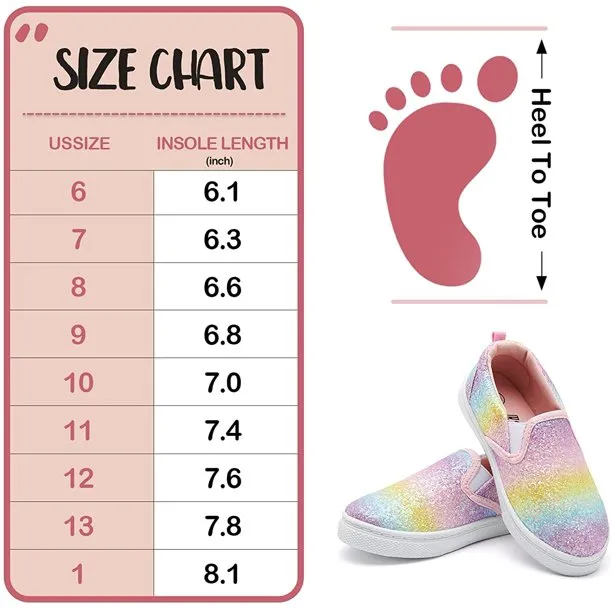 K KomForme Kids Colorful Glitter Casual Canvas Shoes Size 6 Toddler Girl