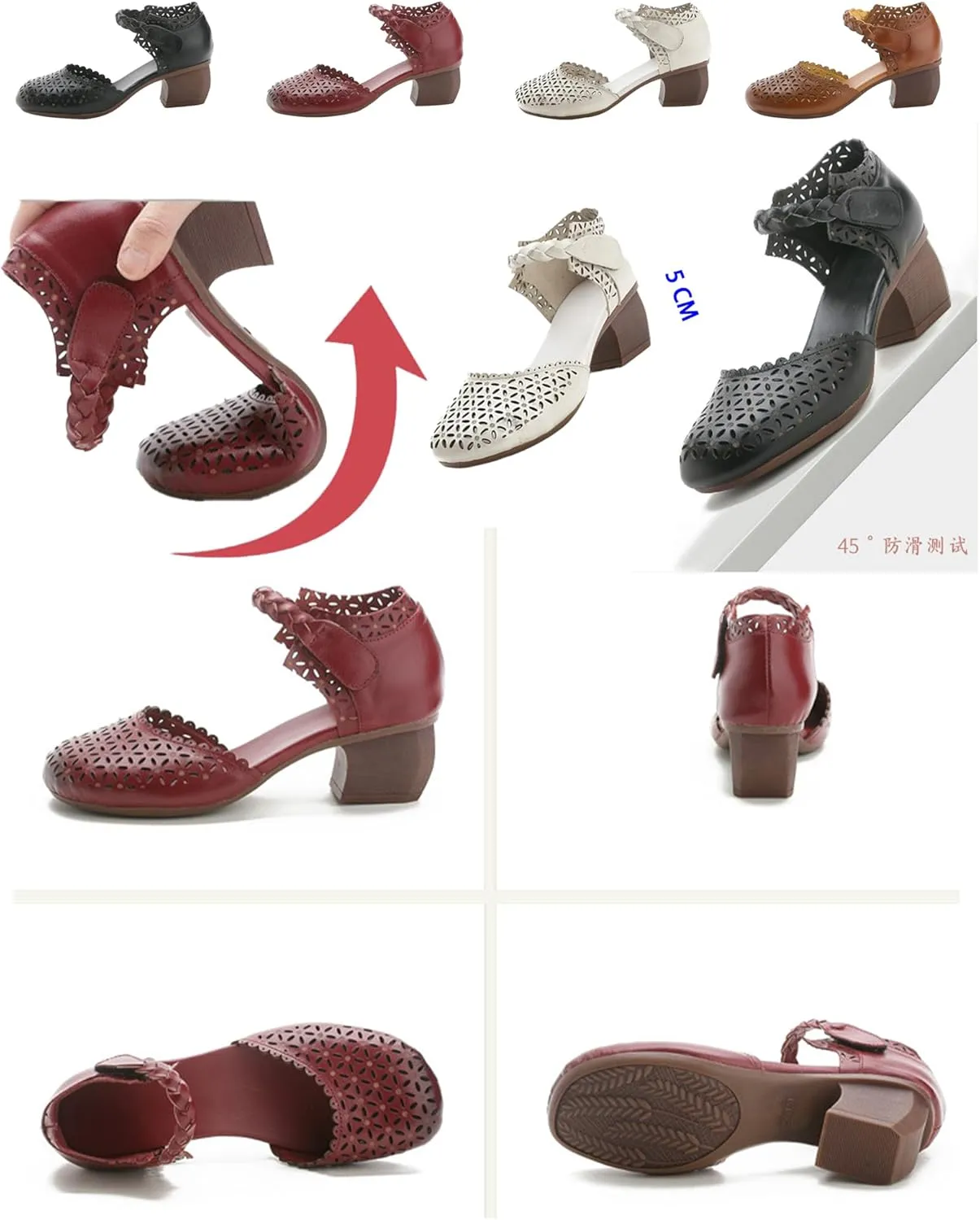 Keilinia Women's Closed Toe Low Chunky Block Heel Sandals,Vintage Comfort Cutout Woven Ankle Strap Dress Oxford Casual Shoes