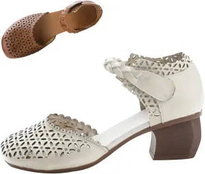 Keilinia Women's Closed Toe Low Chunky Block Heel Sandals,Vintage Comfort Cutout Woven Ankle Strap Dress Oxford Casual Shoes