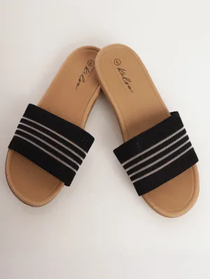 Ladies Knit Slip-On Moulded Mule Sandal - Black