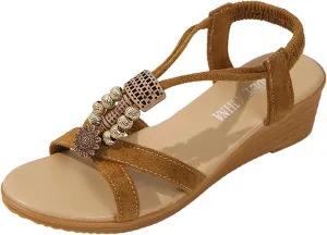 Ladies Summer Retro Bohemian Beaded Milled Velvet Open Toe Beach Outwear Plus Size Wedding Shoes for Sandals Women