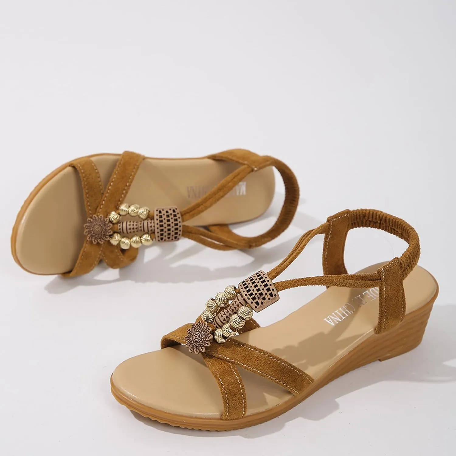 Ladies Summer Retro Bohemian Beaded Milled Velvet Open Toe Beach Outwear Plus Size Wedding Shoes for Sandals Women