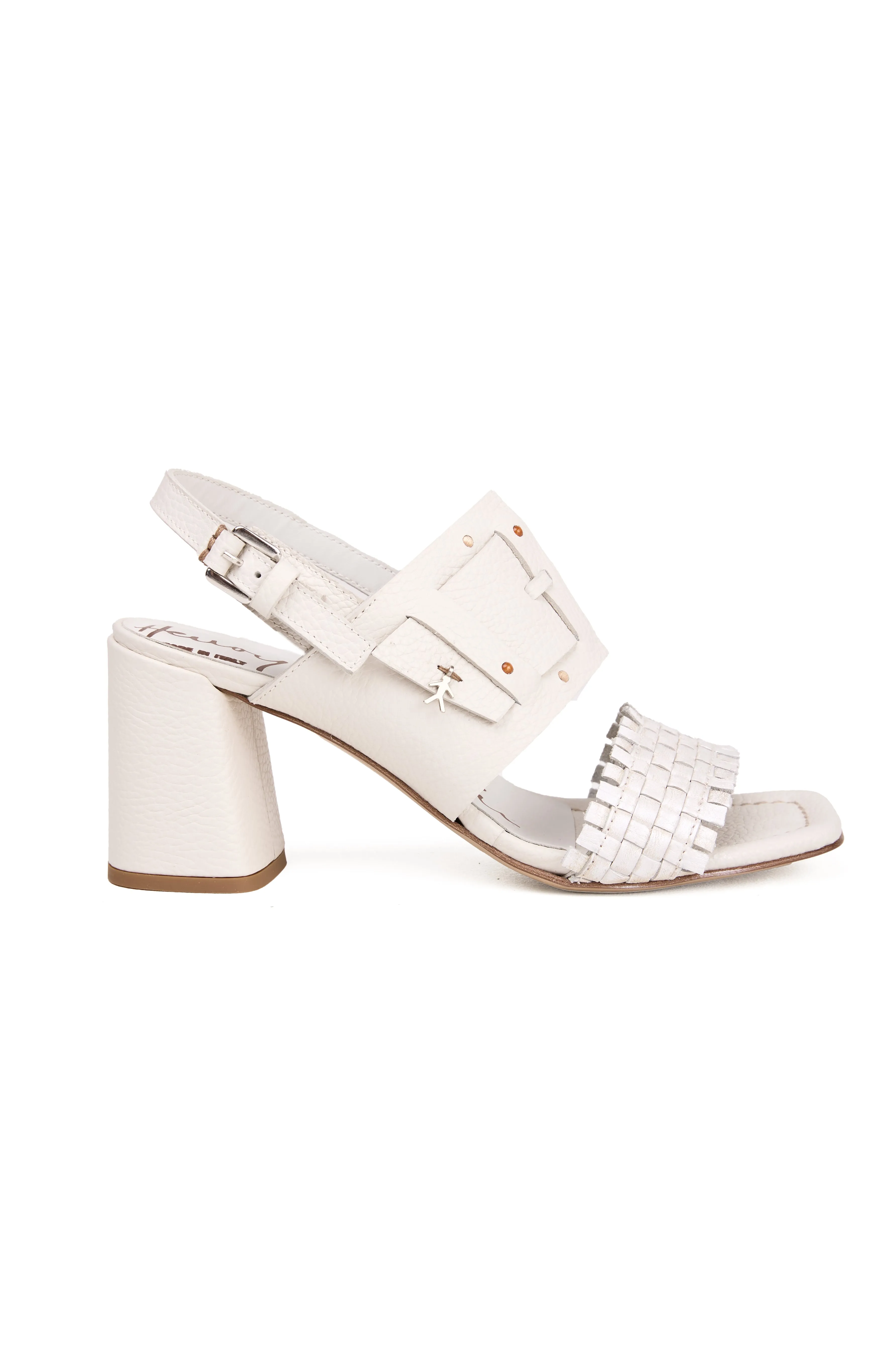 Leather Heel Sandal in Gesso Bianco
