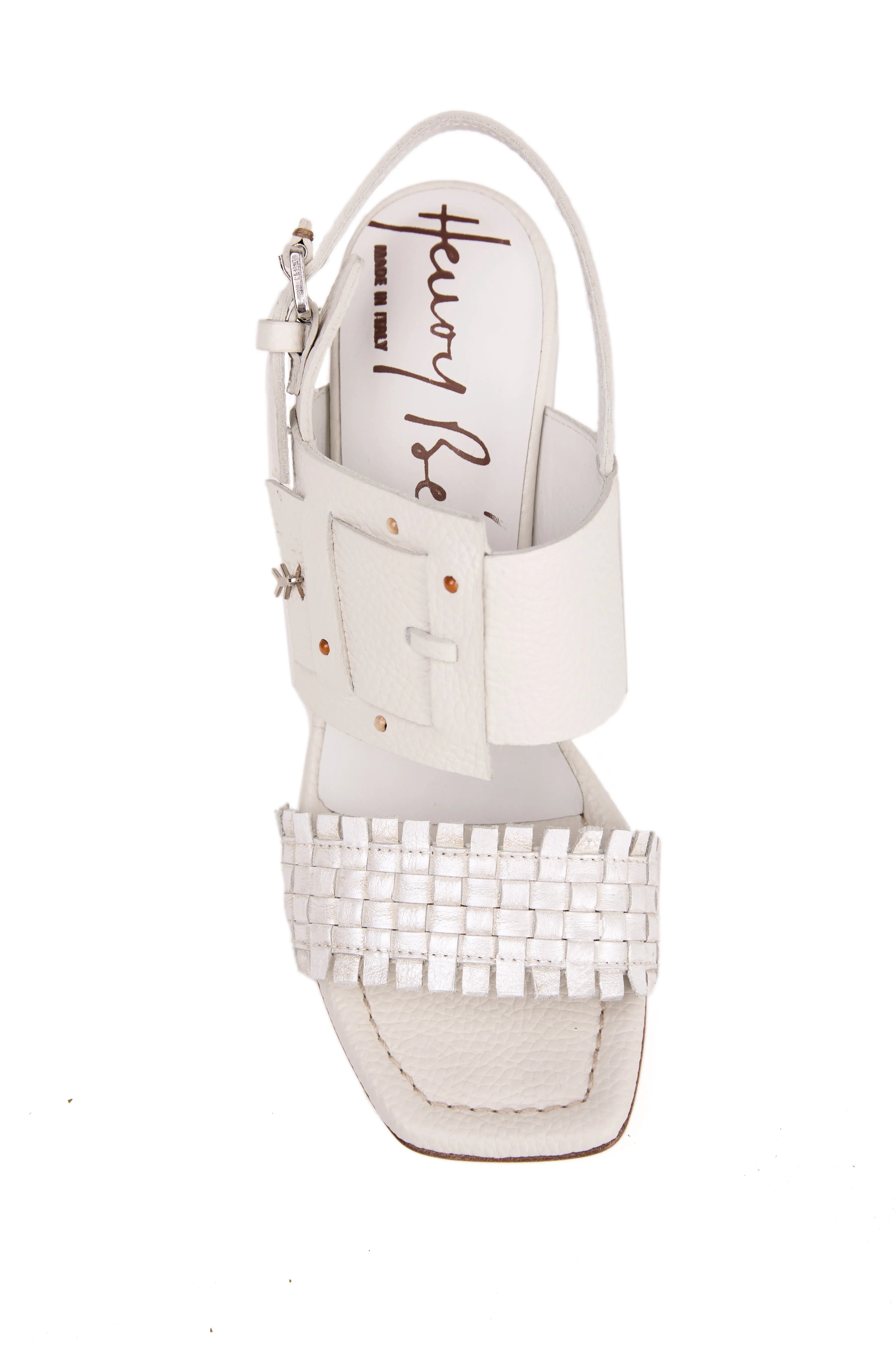 Leather Heel Sandal in Gesso Bianco