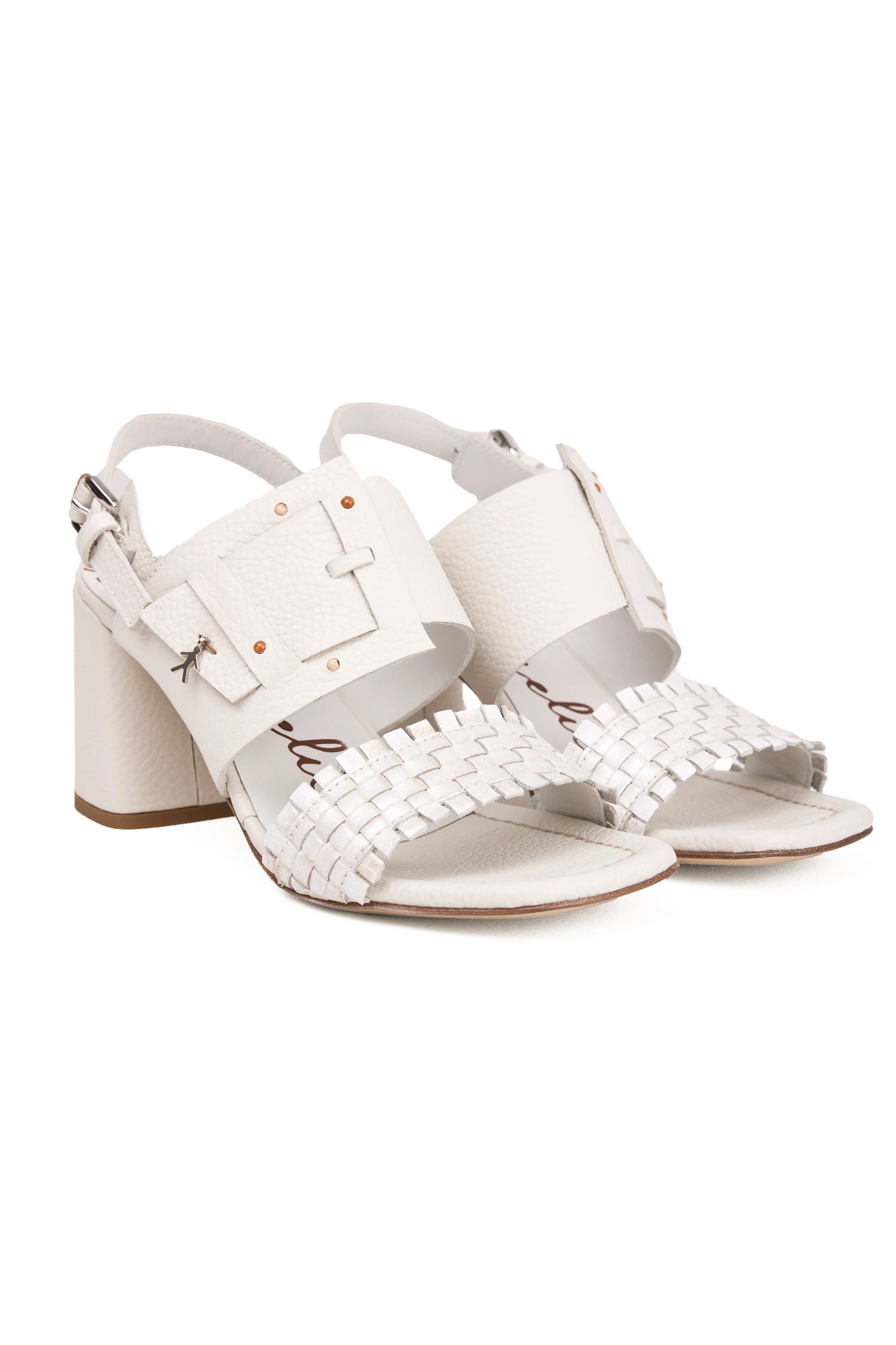 Leather Heel Sandal in Gesso Bianco