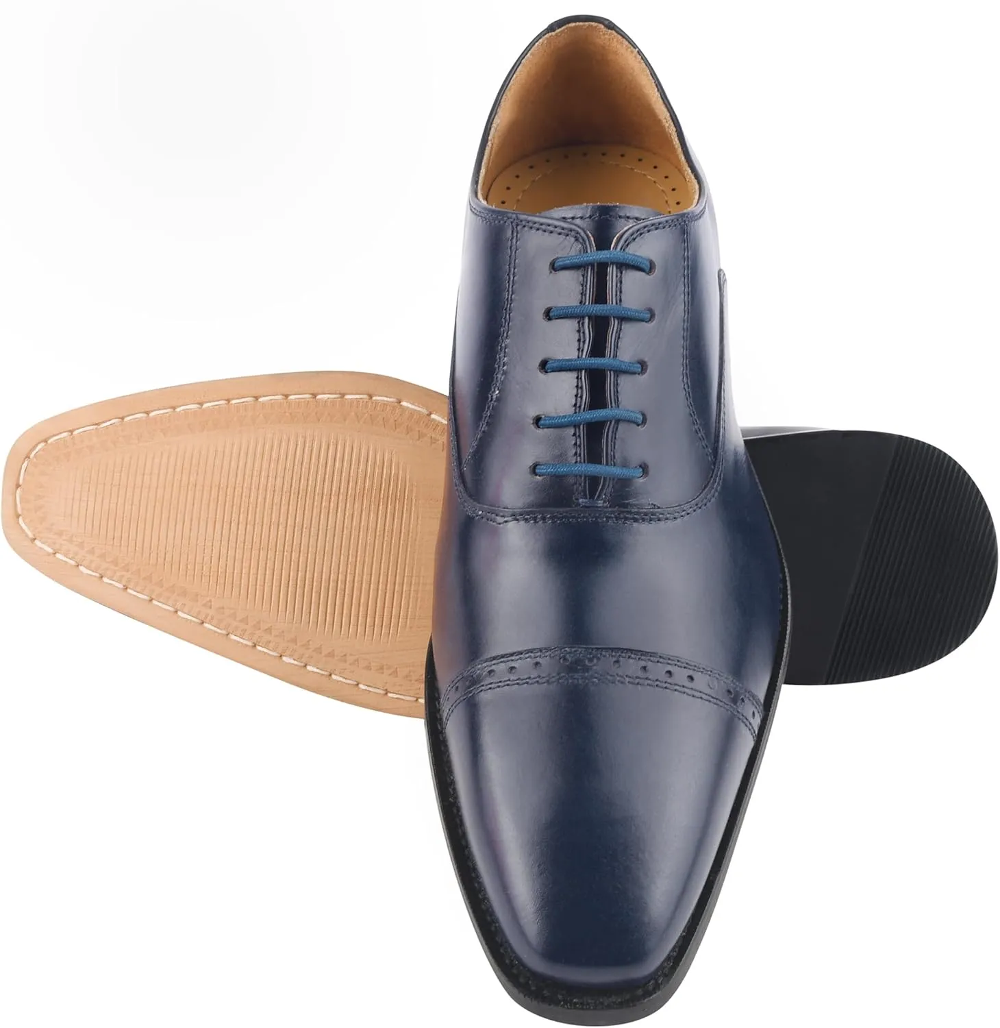 LIBERTYZENO Mens Tread Design Genuine Leather Lace Up Oxford Dress Shoes