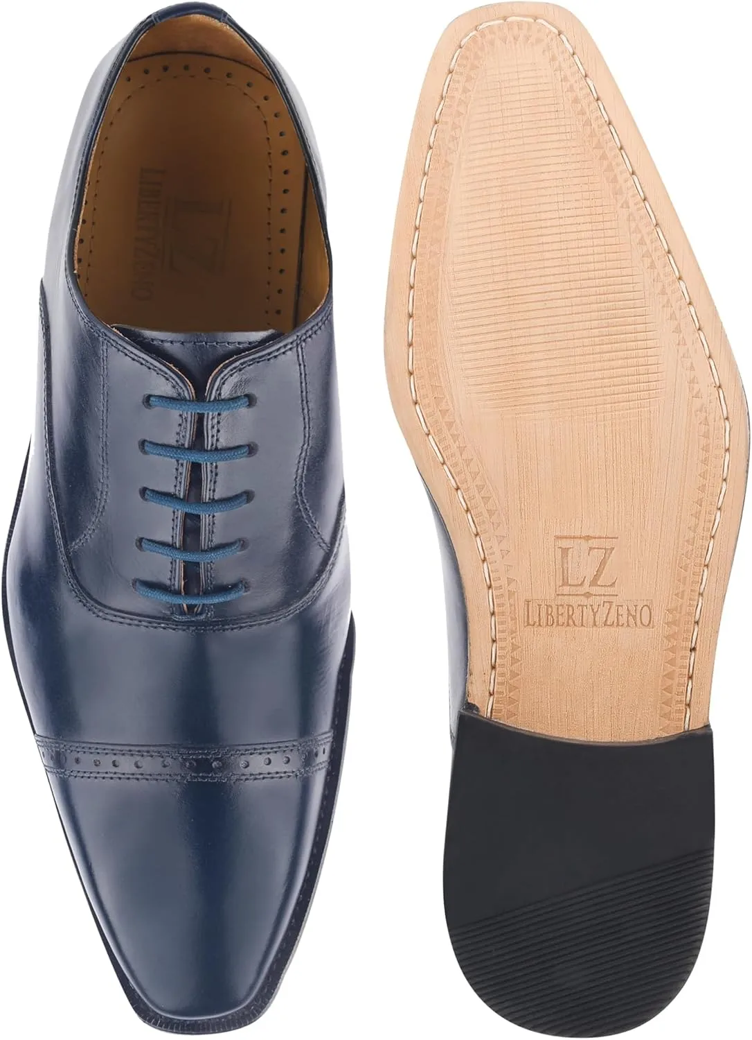 LIBERTYZENO Mens Tread Design Genuine Leather Lace Up Oxford Dress Shoes