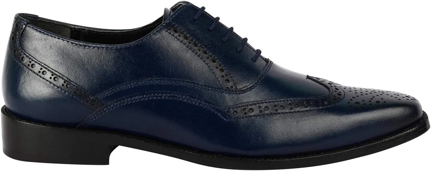 LIBERTYZENO Mens Wingtip Brogue Genuine Leather Adults Lace Up Oxford Dress Shoes for Prom Graduation