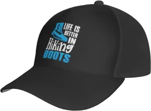 Life is Better in Kiking Boots Baseball Cap for Men Women Polyester Hat Classic Adjustable Fashionable Hat Golf Dad Hat Low Profile Unisex Black