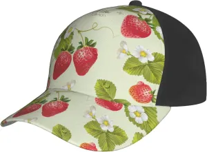 Lovely Strawberry Print Baseball Cap for Men and Women – Curved Brim, Perfect for Outdoor, Sports, Travel, and Four Seasons