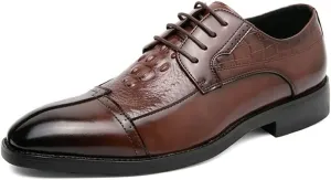 MCMUS Oxford Formal Shoes for Men Lace Up Cap Toe Split Toe Crocodile Print Burnished Toe Anti-Slip Rubber Sole Non Slip Block Heel Wedding Suitable for Many Occasions
