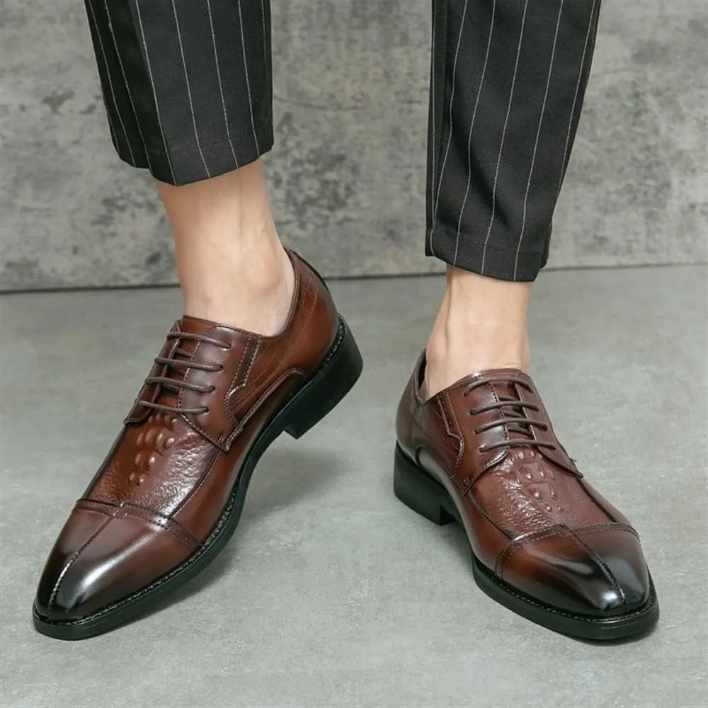 MCMUS Oxford Formal Shoes for Men Lace Up Cap Toe Split Toe Crocodile Print Burnished Toe Anti-Slip Rubber Sole Non Slip Block Heel Wedding Suitable for Many Occasions