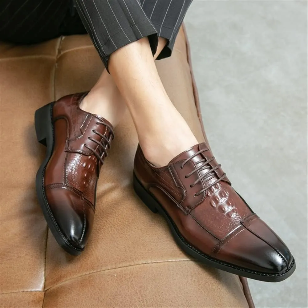 MCMUS Oxford Formal Shoes for Men Lace Up Cap Toe Split Toe Crocodile Print Burnished Toe Anti-Slip Rubber Sole Non Slip Block Heel Wedding Suitable for Many Occasions