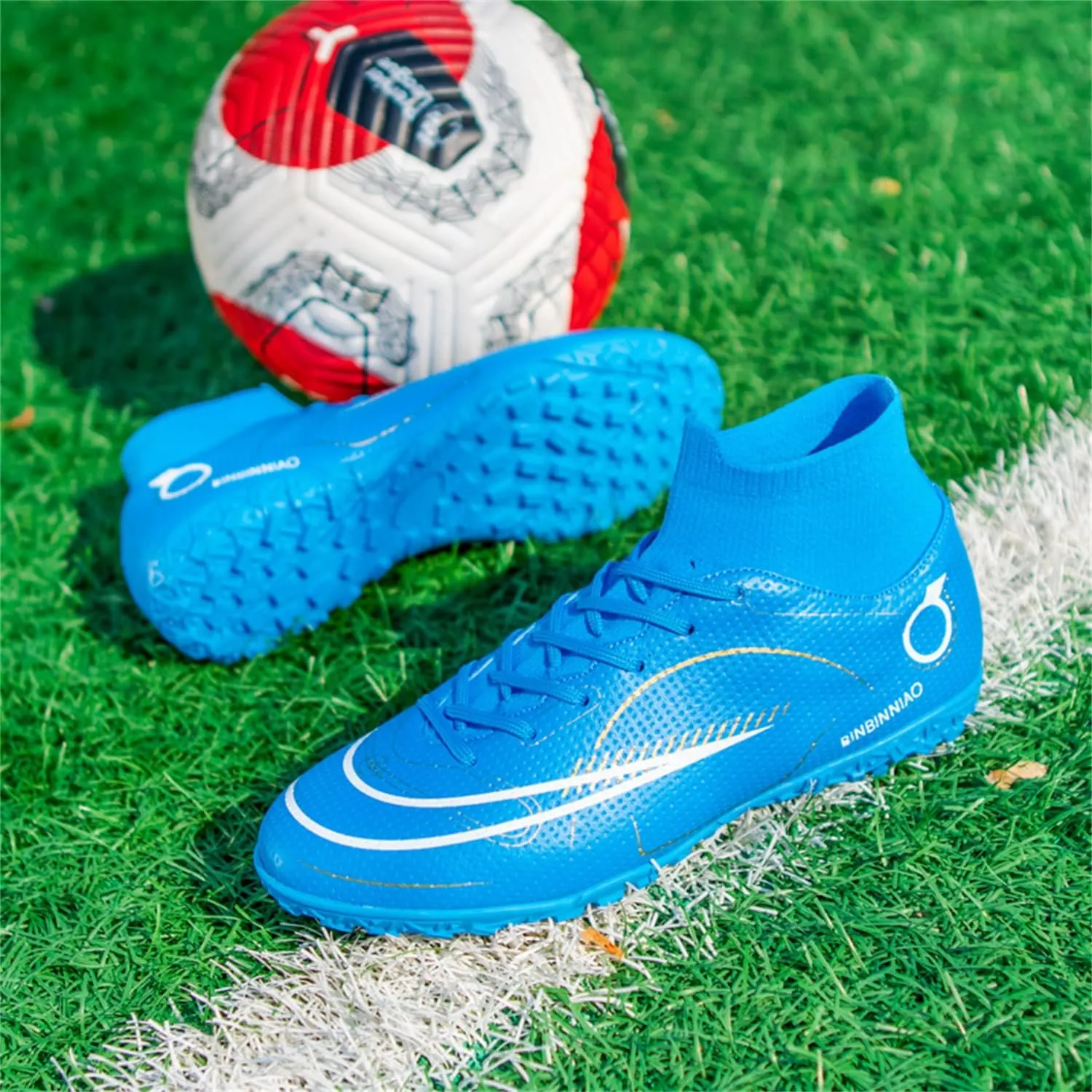 MDPCX Athletic Sports Football Shoes Men's Outdoor Football Shoes Track and Field Lawn World Team Running Sports Shoes Lightweight Breathable Non-Slip Shock-Absorbing Long Spikes Short Spikes
