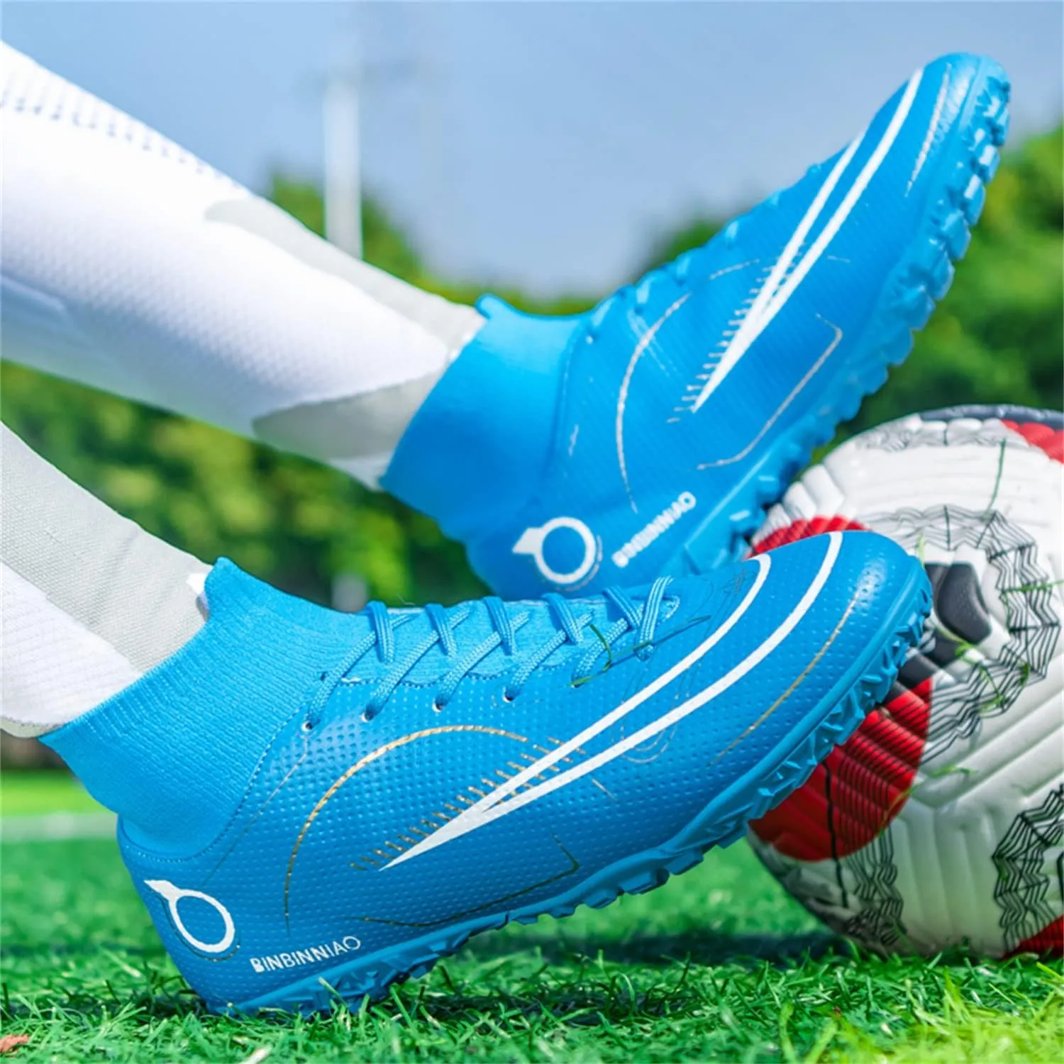 MDPCX Athletic Sports Football Shoes Men's Outdoor Football Shoes Track and Field Lawn World Team Running Sports Shoes Lightweight Breathable Non-Slip Shock-Absorbing Long Spikes Short Spikes